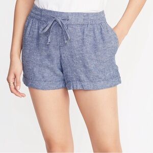 Old Navy women’s denim blue linen blend rolled cuff elastic waist shorts S